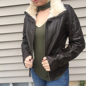 Hollister leather fur-lined jacket